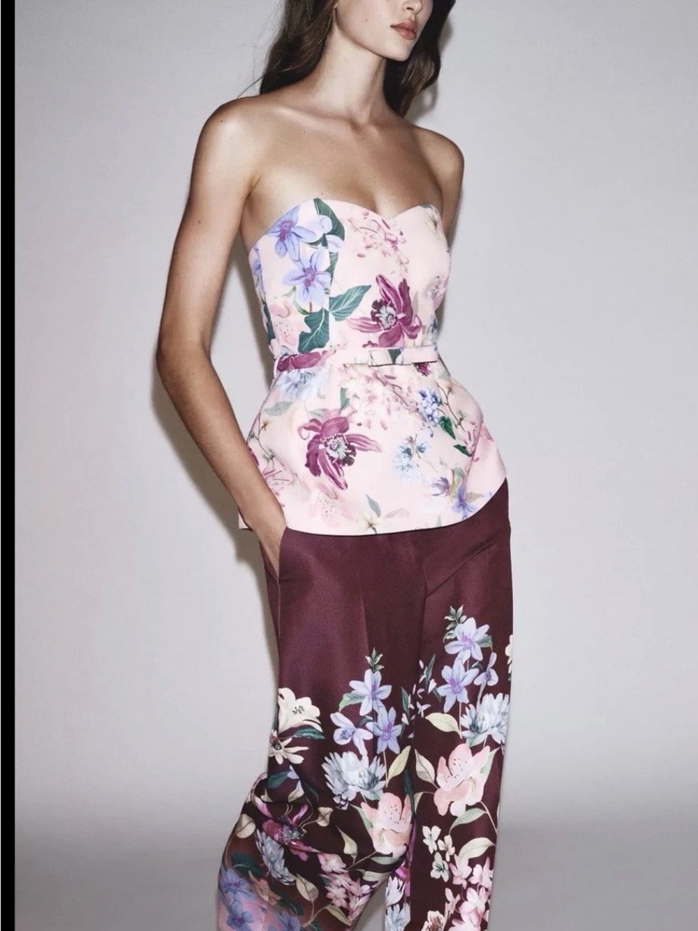 ZARA FLORAL PRINT CORSET CROP TOP STRAPLESS BUSTIER - Picture 5 of 13